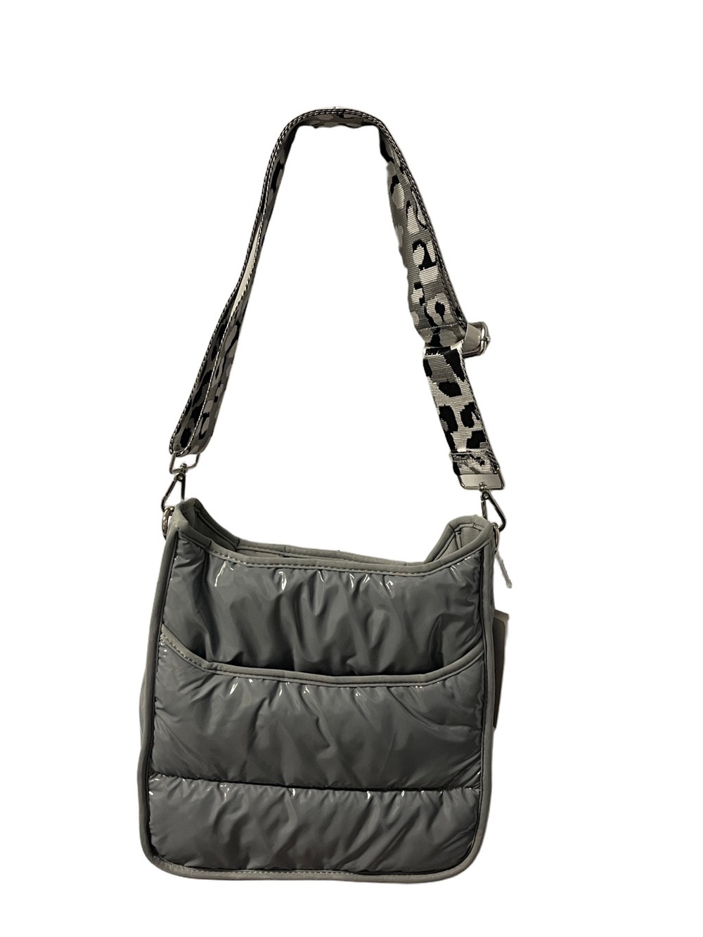 Ahdorned Nylon Quilted Puffy Gray Crossbody Shoulder Bag with Fashion Strap NWT